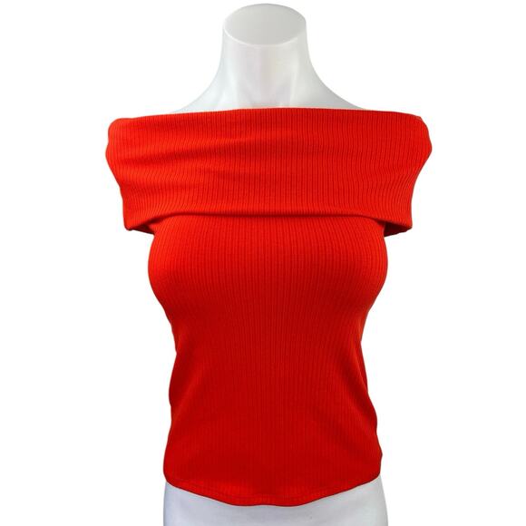 A New Day Red Ribbed Stretch Knit Short Sleeve Off the Shoulder Top Blouse XS - Picture 4 of 8